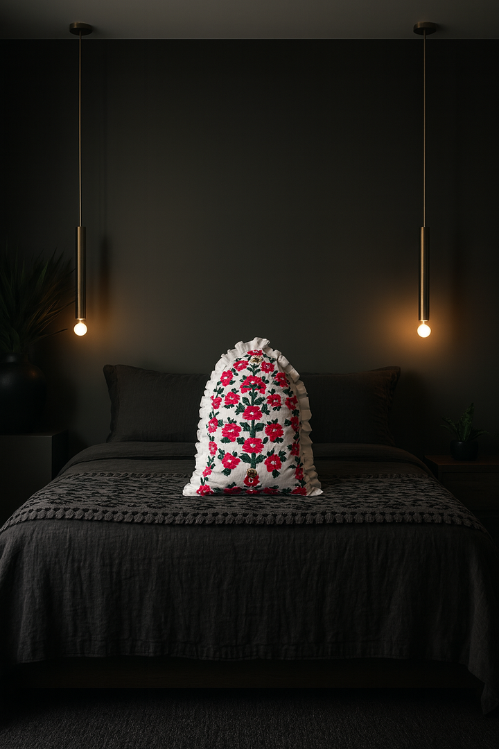 Handmade Afghan Floral Embroidered Cushion