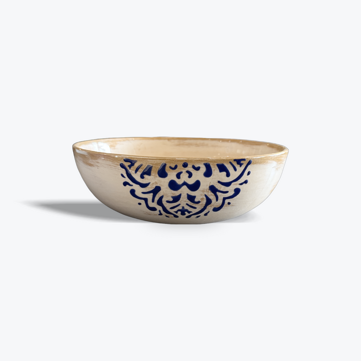 25 cm hand-painted ceramic serving bowl with cobalt blue motif
