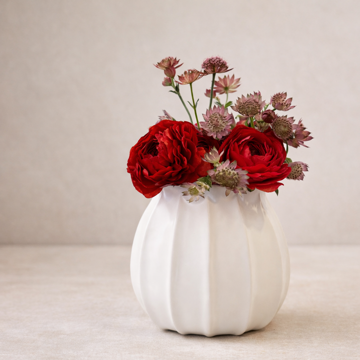 Shokufeh Hand-Glazed Ribbed Ceramic Vase