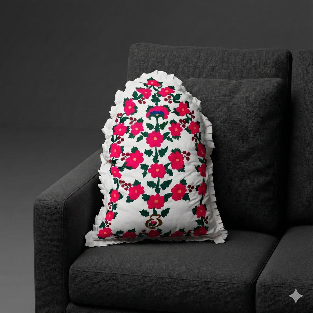 Handmade Afghan Floral Embroidered Cushion