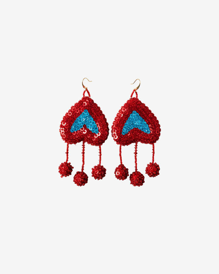 Janan Hand-Beaded Sequined Heart Earring