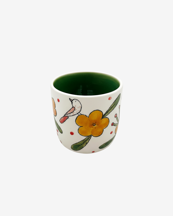 Nava Artisan Flower & Bird Ceramic Cup