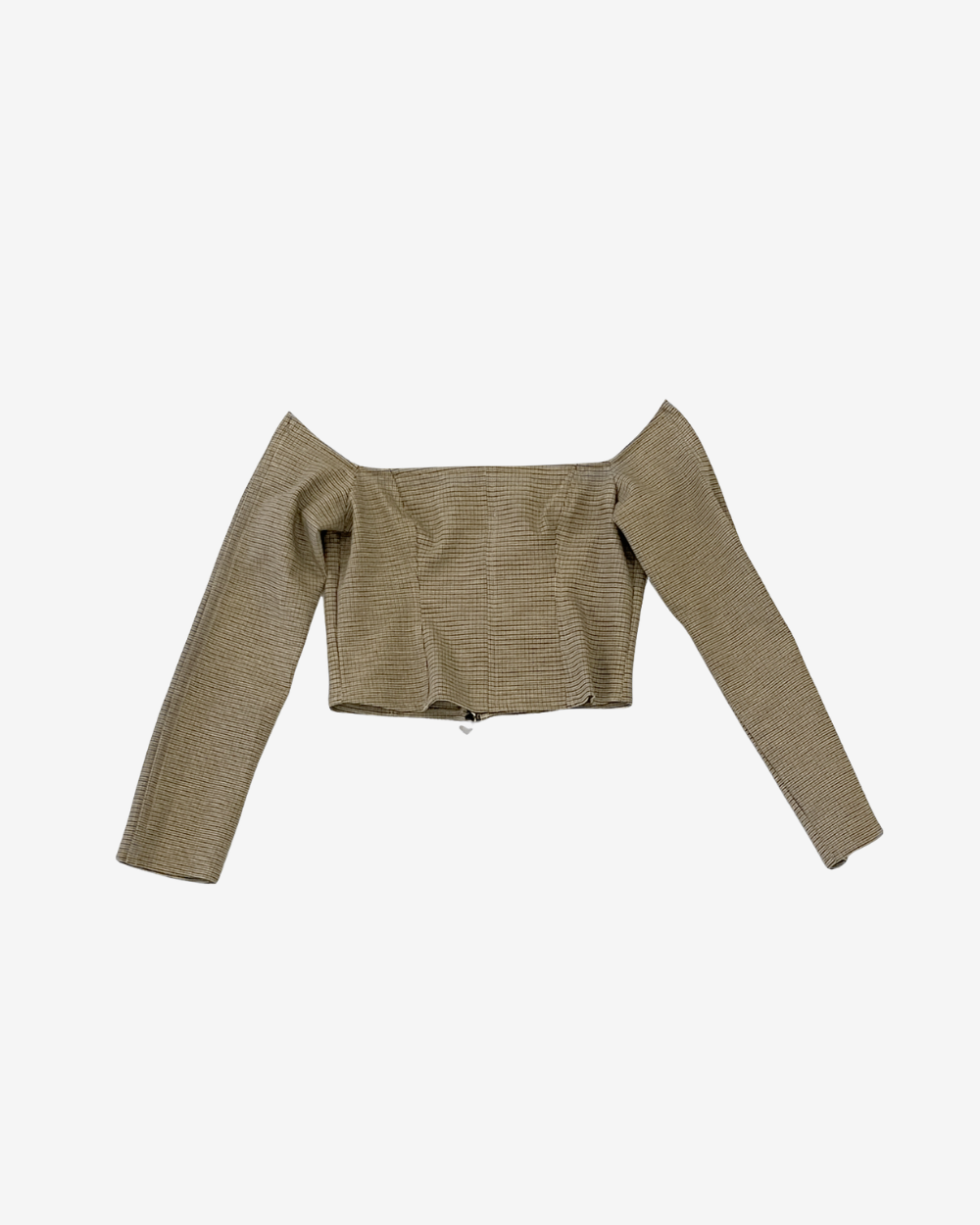 Brown ribbed long-sleeve crop top